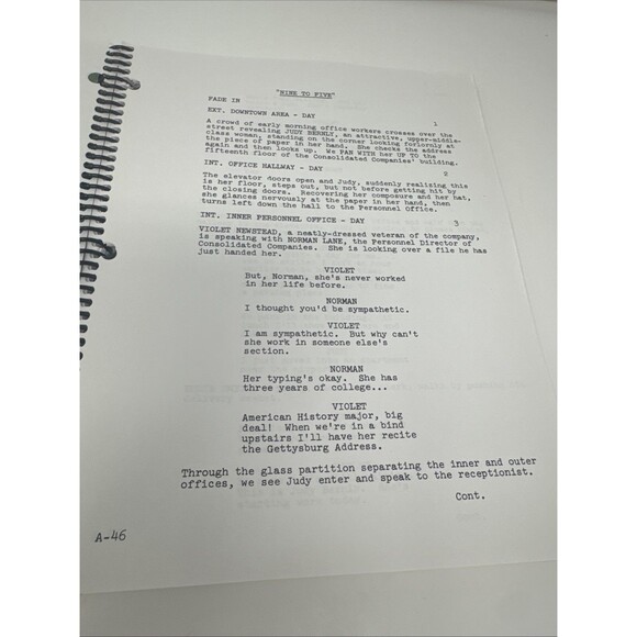Nine To Five Final Draft Script Dolly Parton Jane Fonda 20th Century Fox 1979 - Picture 5 of 8